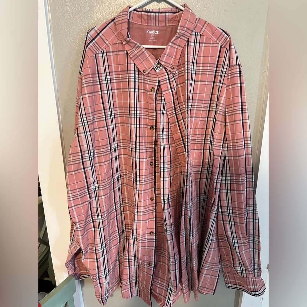 King Size 5XLT Pink Button Down Shirt